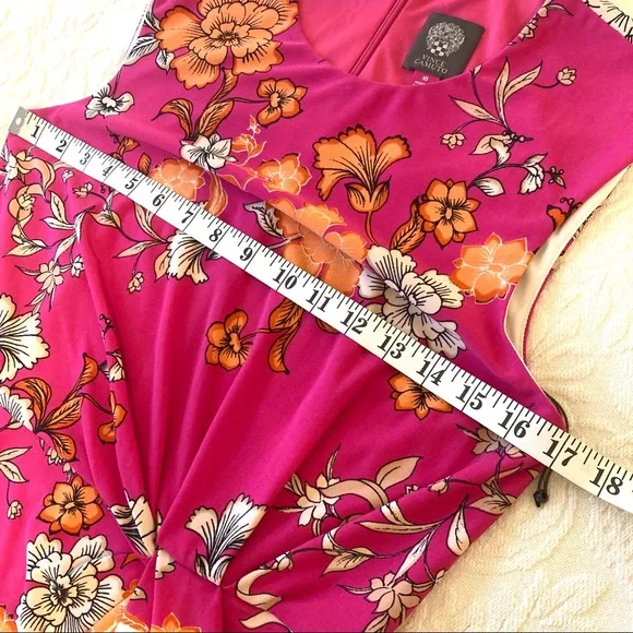 Vince Camuto dress floral mixed print sleeveless side knot twist front midi - Picture 9 of 16